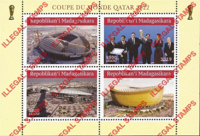 Madagascar 2019 World Cup Soccer Qatar 2022 Illegal Stamp Souvenir Sheet of 4 Madagascar 2019 World Cup Soccer Qatar 2022 Illegal Stamp Souvenir Sheet of 4