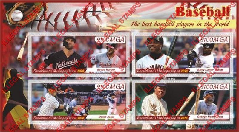 Madagascar 2020 Baseball Players Illegal Stamp Souvenir Sheet of 4