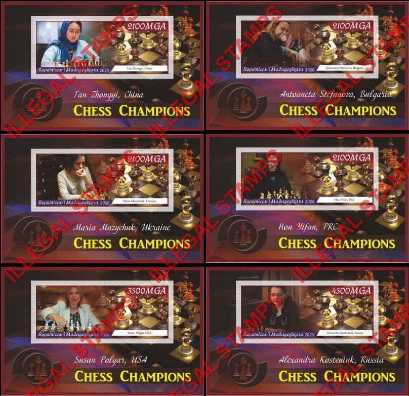 Madagascar 2020 Chess Champions Illegal Stamp Souvenir Sheets of 1