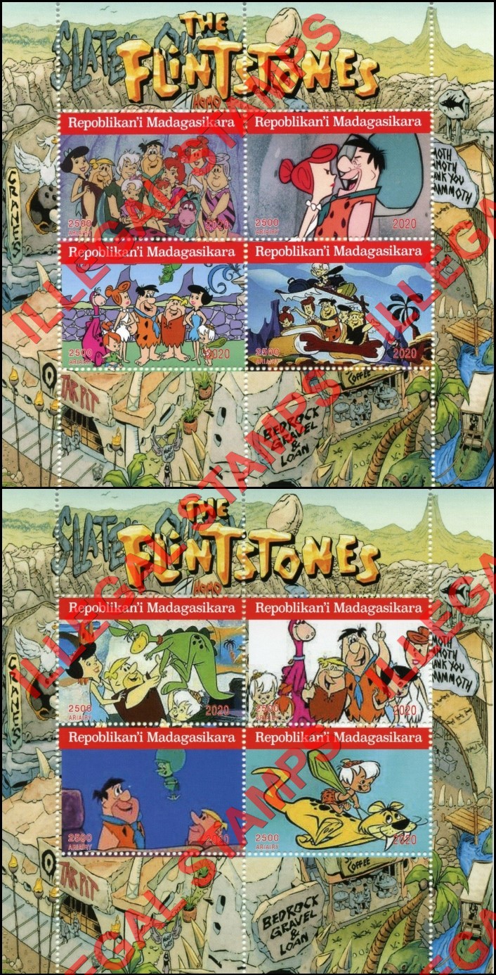 Madagascar 2020 Flintstones Cartoon Illegal Stamp Souvenir Sheets of 4