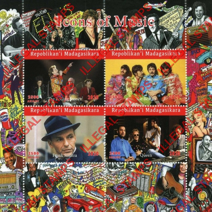 Madagascar 2020 Icons of Music Illegal Stamp Souvenir Sheet of 4