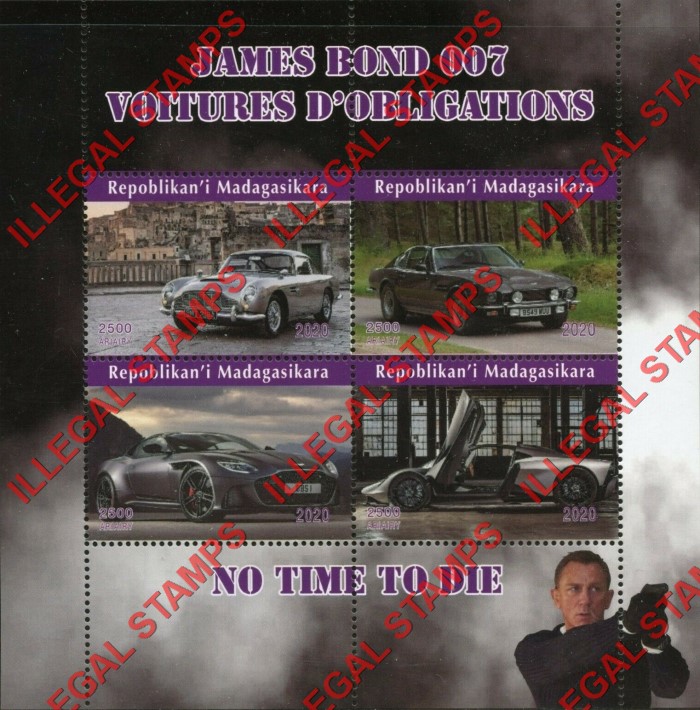 Madagascar 2020 James Bond No Time to Die Illegal Stamp Souvenir Sheet of 4