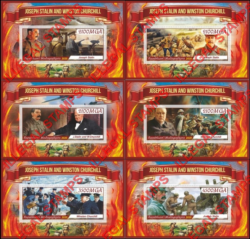 Madagascar 2020 Joseph Stalin and Winston Churchill Illegal Stamp Souvenir Sheets of 1