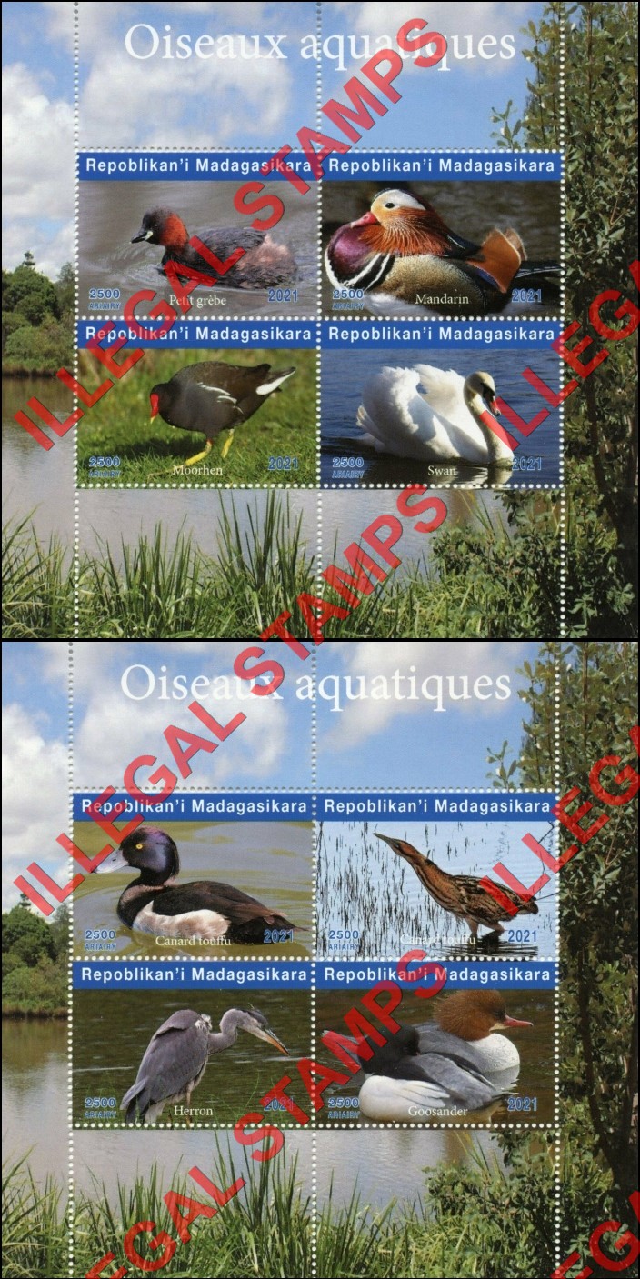 Madagascar 2021 Aquatic Birds Illegal Stamp Souvenir Sheets of 4 Madagascar 2021 Aquatic Birds Illegal Stamp Souvenir Sheets of 4