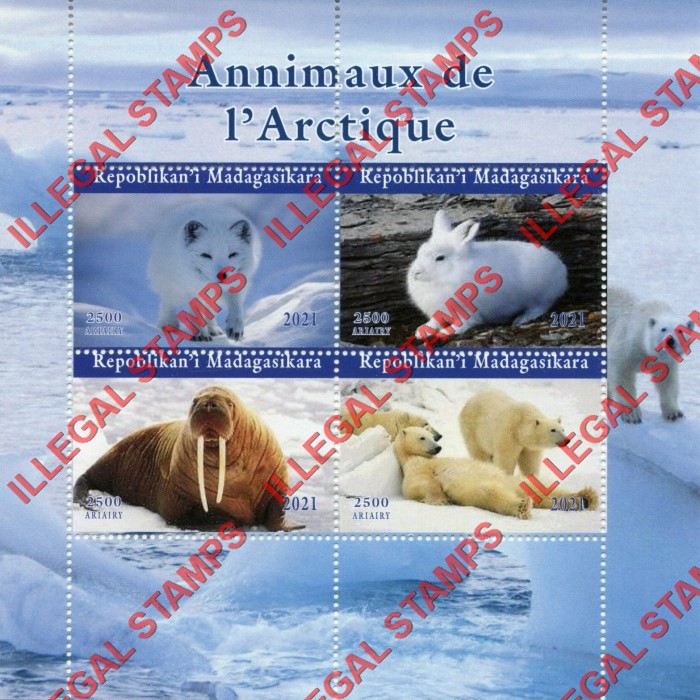 Madagascar 2021 Arctic Animals Illegal Stamp Souvenir Sheet of 4 Madagascar 2021 Arctic Animals Illegal Stamp Souvenir Sheet of 4