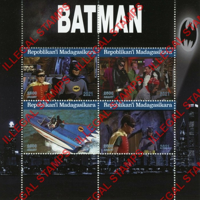 Madagascar 2021 Batman Illegal Stamp Souvenir Sheet of 4 Madagascar 2021 Batman Illegal Stamp Souvenir Sheet of 4