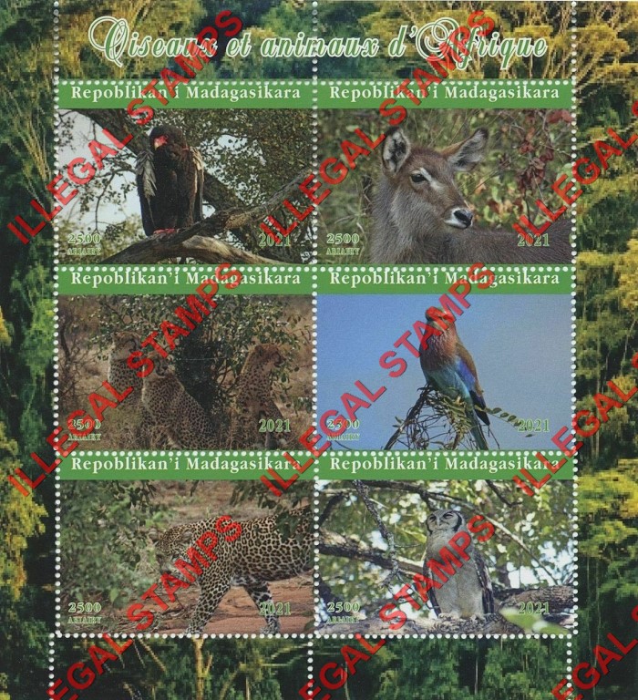 Madagascar 2021 Birds and Animals of Africa Illegal Stamp Souvenir Sheet of 6 Madagascar 2021 Birds and Animals of Africa Illegal Stamp Souvenir Sheet of 6