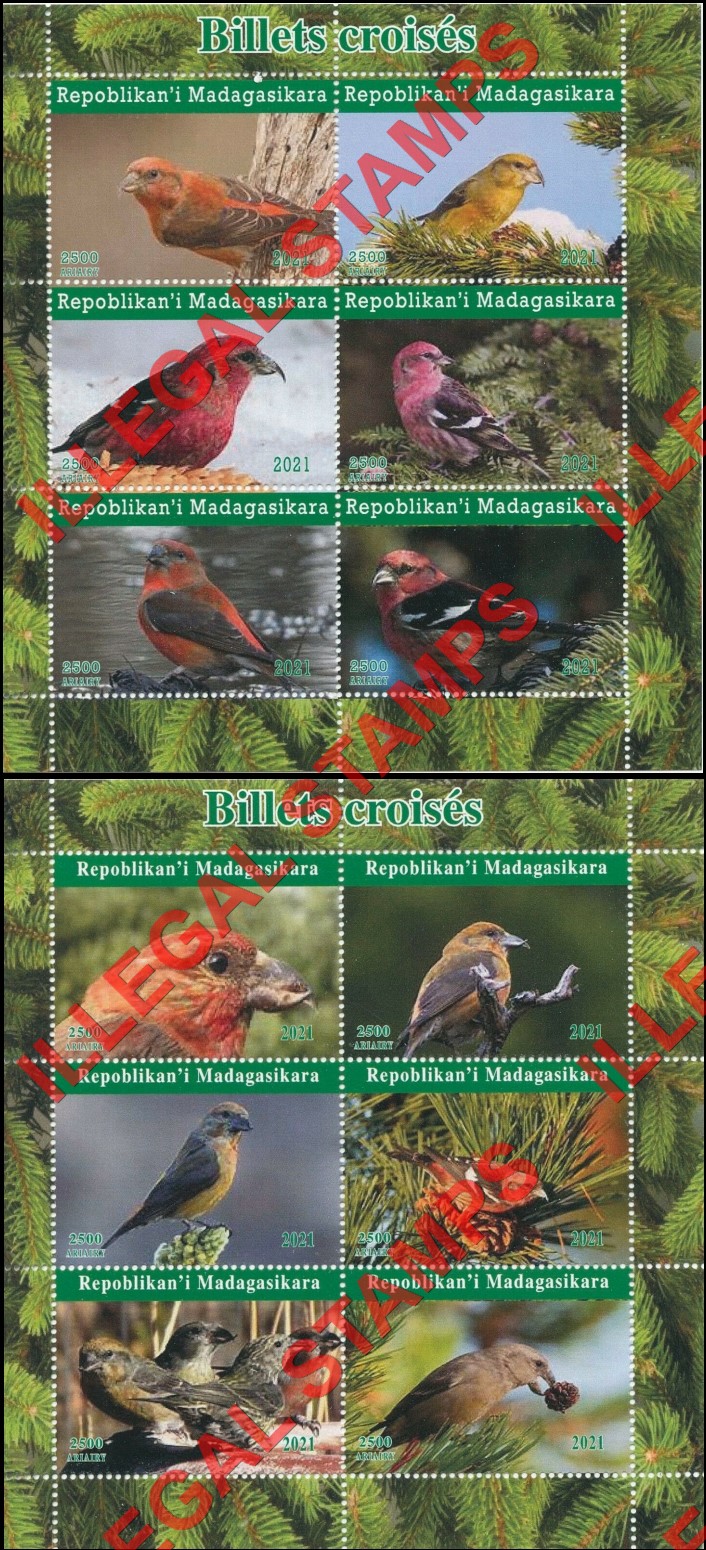 Madagascar 2021 Birds Crossbills Illegal Stamp Souvenir Sheets of 6 Madagascar 2021 Birds Crossbills Illegal Stamp Souvenir Sheets of 6