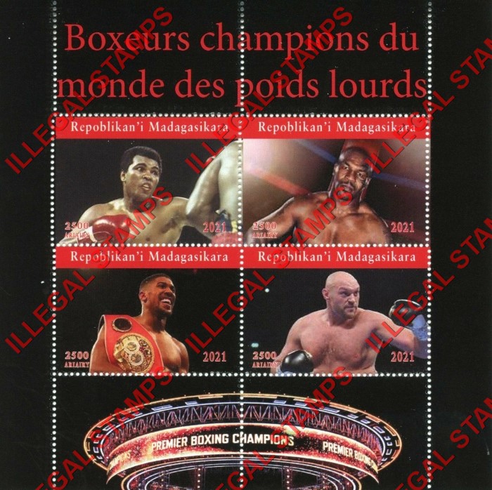 Madagascar 2021 Boxing Champions Illegal Stamp Souvenir Sheet of 4 Madagascar 2021 Boxing Champions Illegal Stamp Souvenir Sheet of 4