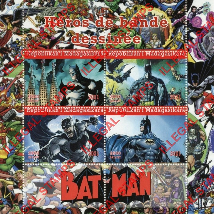 Madagascar 2021 Comic Heroes Batman Illegal Stamp Souvenir Sheet of 4 Madagascar 2021 Comic Heroes Batman Illegal Stamp Souvenir Sheet of 4