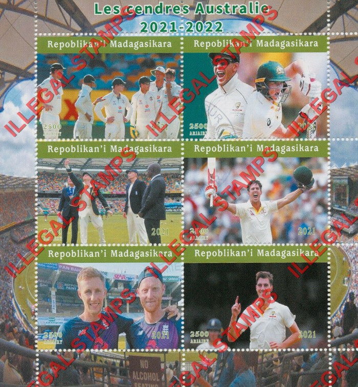 Madagascar 2021 Cricket Players Australia Illegal Stamp Souvenir Sheet of 6 Madagascar 2021 Cricket Players Australia Illegal Stamp Souvenir Sheet of 6