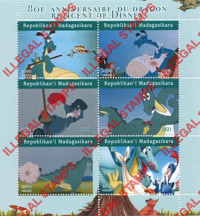 Madagascar 2021 Disney The Reluctant Dragon Illegal Stamp Souvenir Sheet of 6 Madagascar 2021 Disney The Reluctant Dragon Illegal Stamp Souvenir Sheet of 6