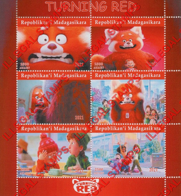 Madagascar 2021 Disney Turning Red Illegal Stamp Souvenir Sheet of 6 Madagascar 2021 Disney Turning Red Illegal Stamp Souvenir Sheet of 6