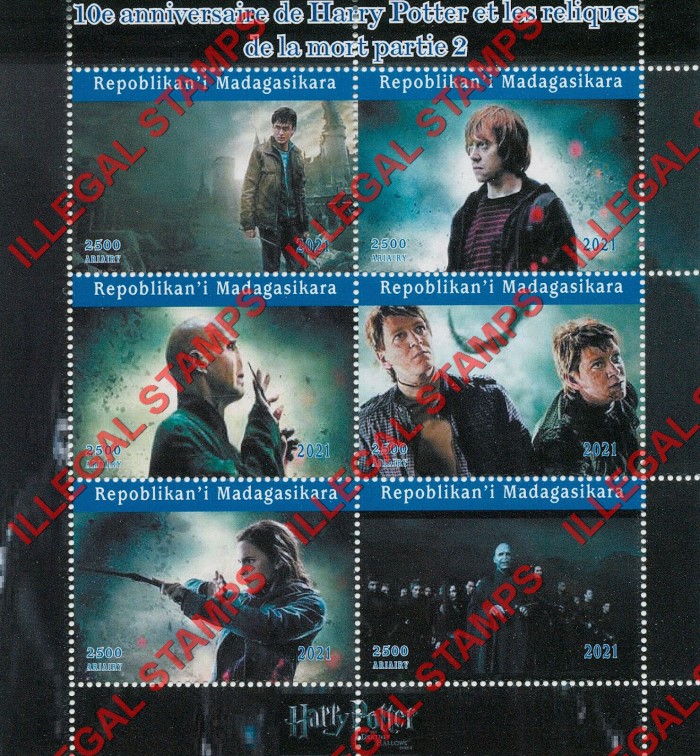 Madagascar 2021 Harry Potter Deaths Hollow Part 2 Illegal Stamp Souvenir Sheet of 6 Madagascar 2021 Harry Potter Deaths Hollow Part 2 Illegal Stamp Souvenir Sheet of 6