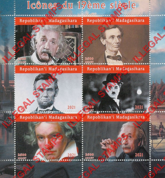 Madagascar 2021 Icons of the 19th Century Illegal Stamp Souvenir Sheet of 6 Madagascar 2021 Icons of the 19th Century Illegal Stamp Souvenir Sheet of 6