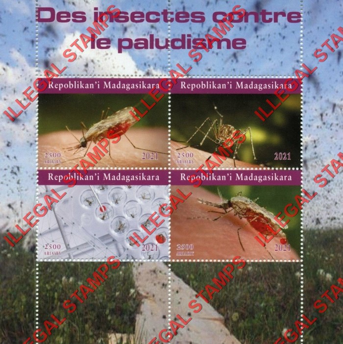 Madagascar 2021 Insects Mosquitos Fight Malaria Illegal Stamp Souvenir Sheet of 4 Madagascar 2021 Insects Mosquitos Fight Malaria Illegal Stamp Souvenir Sheet of 4
