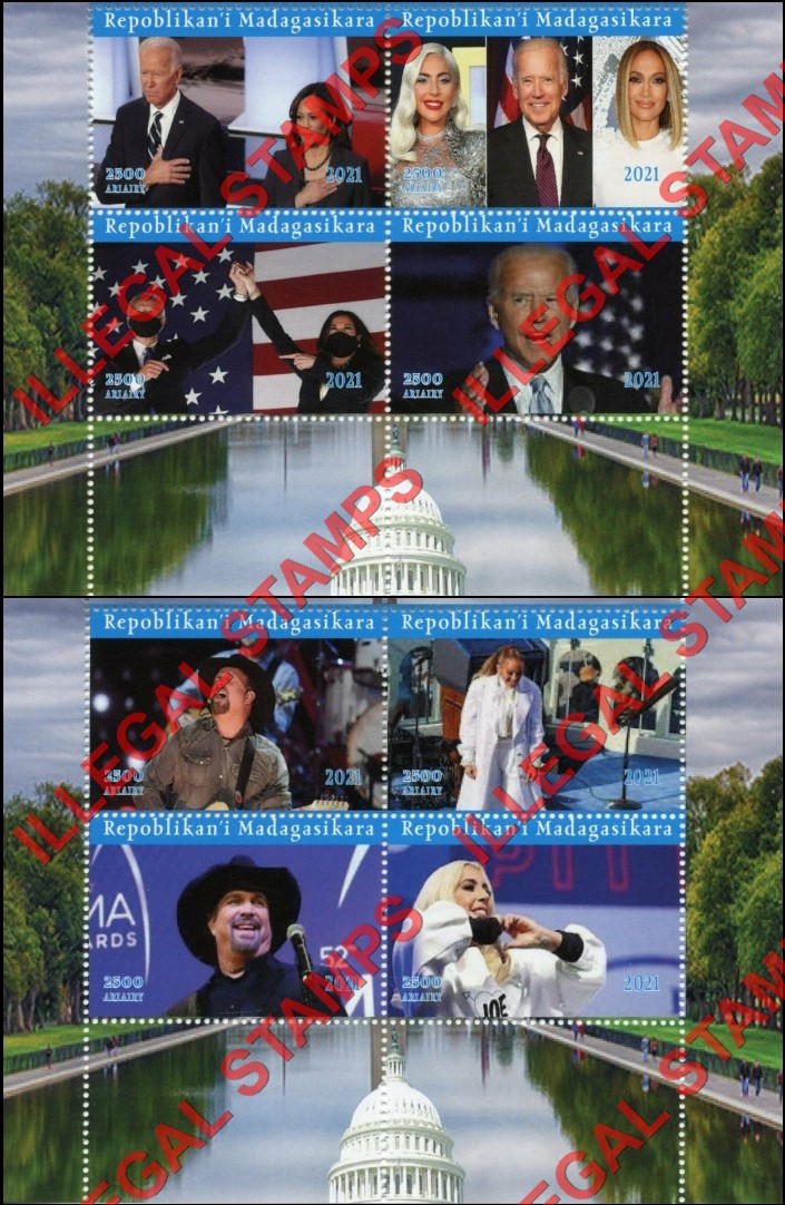 Madagascar 2021 Joe Biden Presidential Inauguration Illegal Stamp Souvenir Sheets of 4 Madagascar 2021 Joe Biden Presidential Inauguration Illegal Stamp Souvenir Sheets of 4