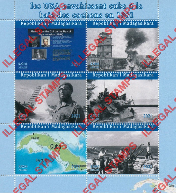Madagascar 2021 John F. Kennedy Invasion of Cuba Bay of Pigs Illegal Stamp Souvenir Sheet of 6 (Sheet 3) Madagascar 2021 John F. Kennedy Invasion of Cuba Bay of Pigs Illegal Stamp Souvenir Sheet of 6 (Sheet 3)