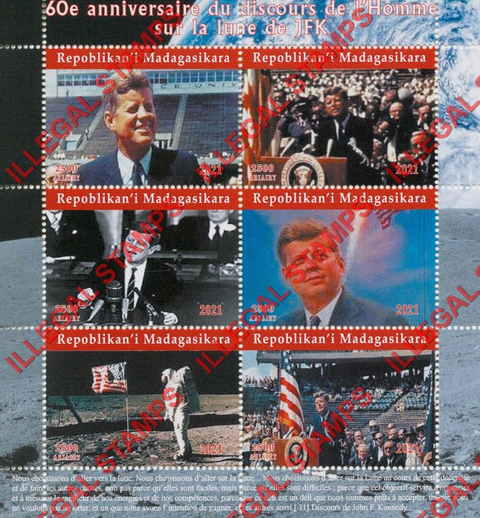 Madagascar 2021 John F. Kennedy Illegal Stamp Souvenir Sheet of 6 Madagascar 2021 John F. Kennedy Illegal Stamp Souvenir Sheet of 6