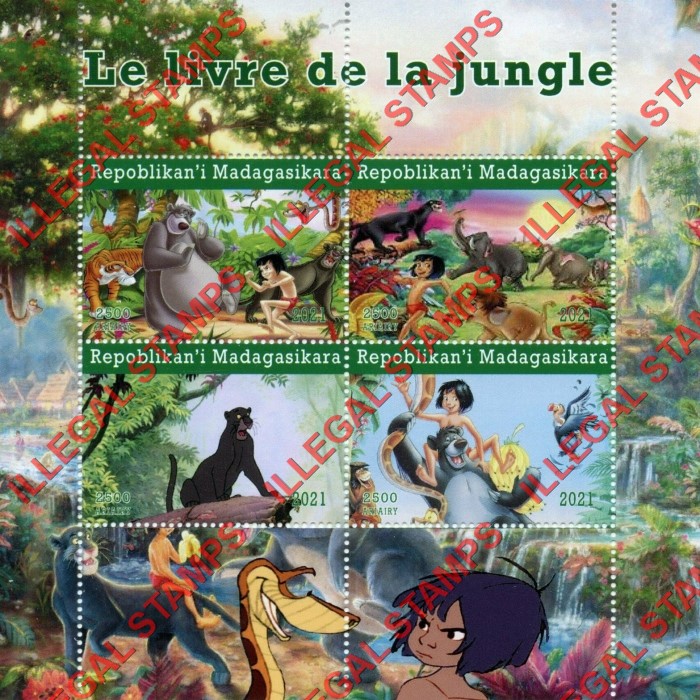Madagascar 2021 Jungle Book Illegal Stamp Souvenir Sheet of 4 Madagascar 2021 Jungle Book Illegal Stamp Souvenir Sheet of 4