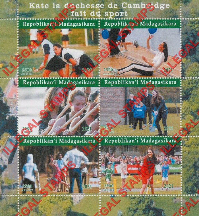 Madagascar 2021 Kate Duchess of Cambridge Playing Sports Illegal Stamp Souvenir Sheet of 6 Madagascar 2021 Kate Duchess of Cambridge Playing Sports Illegal Stamp Souvenir Sheet of 6