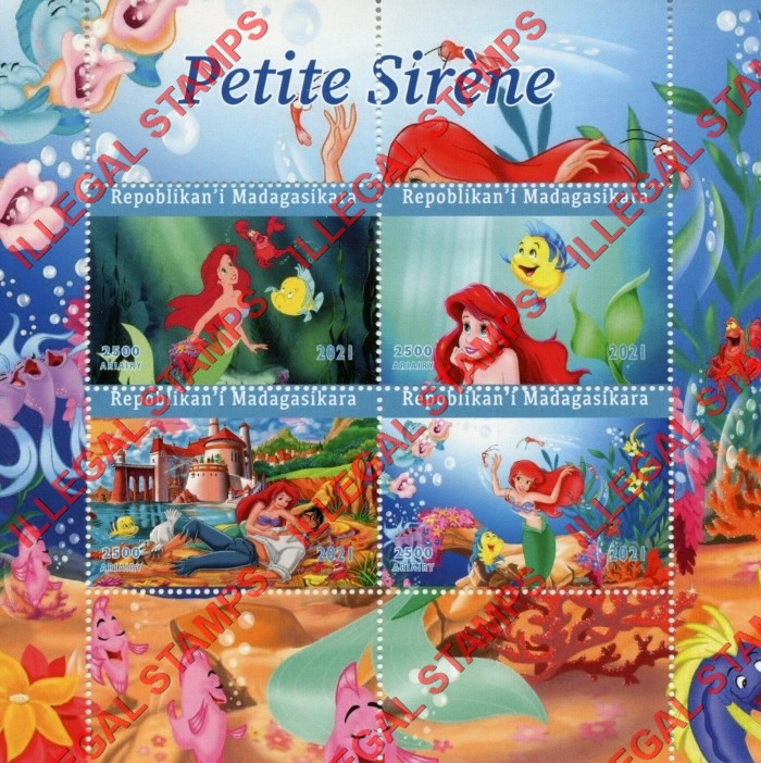 Madagascar 2021 Little Mermaid Illegal Stamp Souvenir Sheet of 4 Madagascar 2021 Little Mermaid Illegal Stamp Souvenir Sheet of 4