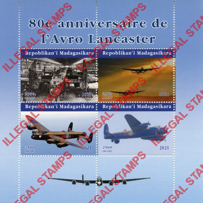 Madagascar 2021 Military Aviation Avro Lancaster Illegal Stamp Souvenir Sheet of 4 Madagascar 2021 Military Aviation Avro Lancaster Illegal Stamp Souvenir Sheet of 4