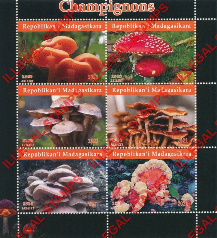 Madagascar 2021 Mushrooms Illegal Stamp Souvenir Sheets of 6 Madagascar 2021 Mushrooms Illegal Stamp Souvenir Sheets of 6