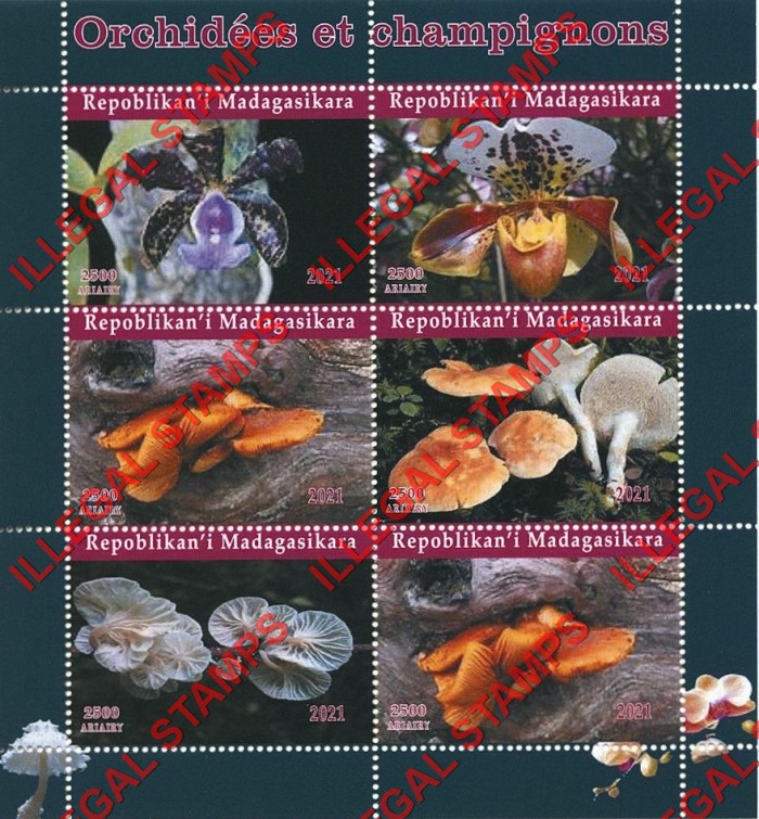 Madagascar 2021 Orchids and Mushrooms Illegal Stamp Souvenir Sheet of 6 Madagascar 2021 Orchids and Mushrooms Illegal Stamp Souvenir Sheet of 6