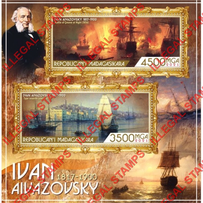 Madagascar 2021 Paintings by Ivan Aivazovsky Illegal Stamp Souvenir Sheet of 2 Madagascar 2021 Paintings by Ivan Aivazovsky Illegal Stamp Souvenir Sheet of 2