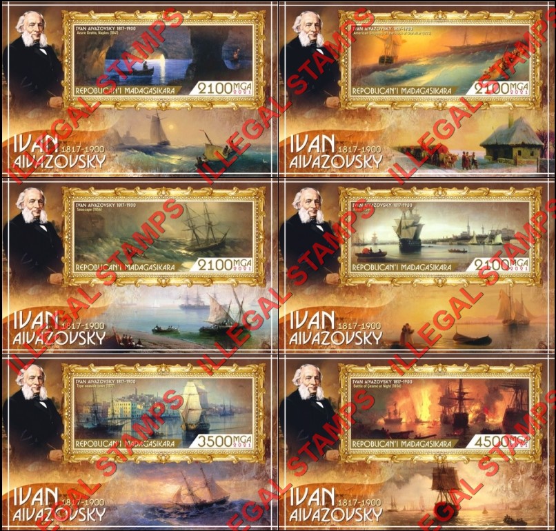 Madagascar 2021 Paintings by Ivan Aivazovsky Illegal Stamp Souvenir Sheets of 1 Madagascar 2021 Paintings by Ivan Aivazovsky Illegal Stamp Souvenir Sheets of 1
