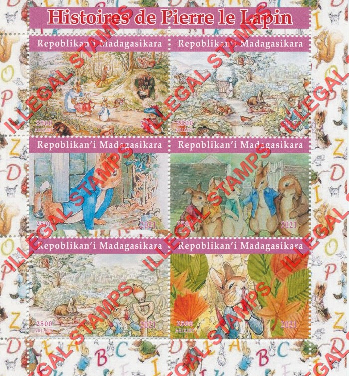 Madagascar 2021 Peter Rabbit History by Beatrix Potter Illegal Stamp Souvenir Sheet of 6 Madagascar 2021 Peter Rabbit History by Beatrix Potter Illegal Stamp Souvenir Sheet of 6