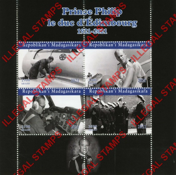 Madagascar 2021 Prince Philip Illegal Stamp Souvenir Sheet of 4 Madagascar 2021 Prince Philip Illegal Stamp Souvenir Sheet of 4