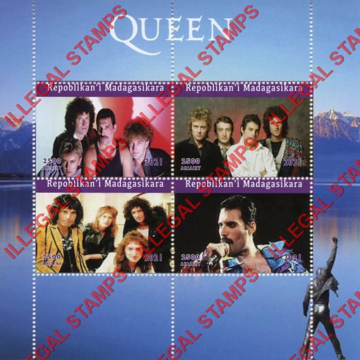 Madagascar 2021 Queen Rock Band Freddie Mercury (different) Illegal Stamp Souvenir Sheet of 4 Madagascar 2021 Queen Rock Band Freddie Mercury (different) Illegal Stamp Souvenir Sheet of 4