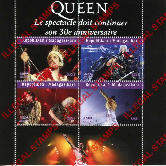 Madagascar 2021 Queen Rock Band Freddie Mercury Illegal Stamp Souvenir Sheet of 4 Madagascar 2021 Queen Rock Band Freddie Mercury Illegal Stamp Souvenir Sheet of 4