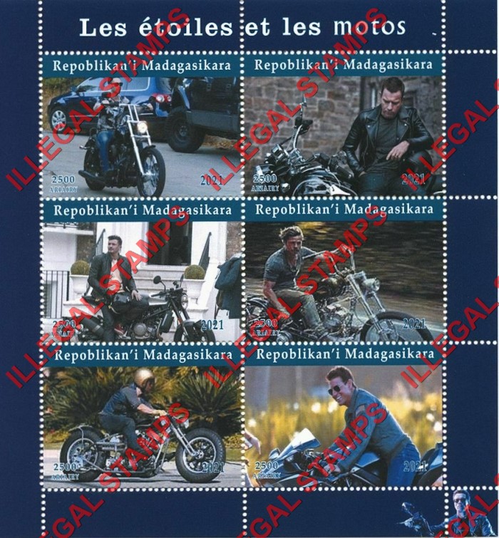 Madagascar 2021 Stars on Motorcycles Illegal Stamp Souvenir Sheet of 6 Madagascar 2021 Stars on Motorcycles Illegal Stamp Souvenir Sheet of 6