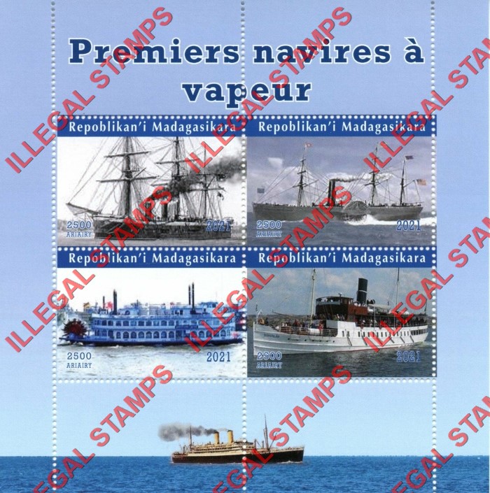 Madagascar 2021 Steam Ships Illegal Stamp Souvenir Sheet of 4 Madagascar 2021 Steam Ships Illegal Stamp Souvenir Sheet of 4