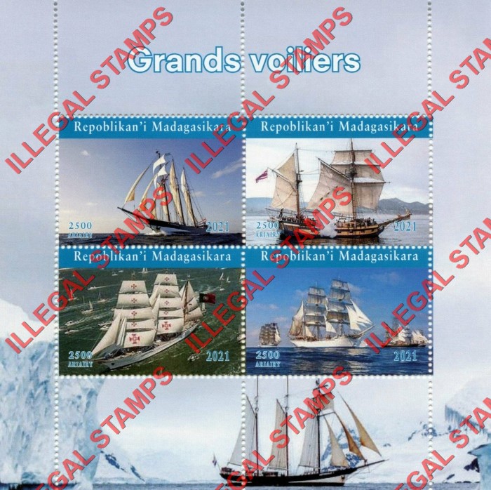 Madagascar 2021 Tall Ships Illegal Stamp Souvenir Sheet of 4 Madagascar 2021 Tall Ships Illegal Stamp Souvenir Sheet of 4