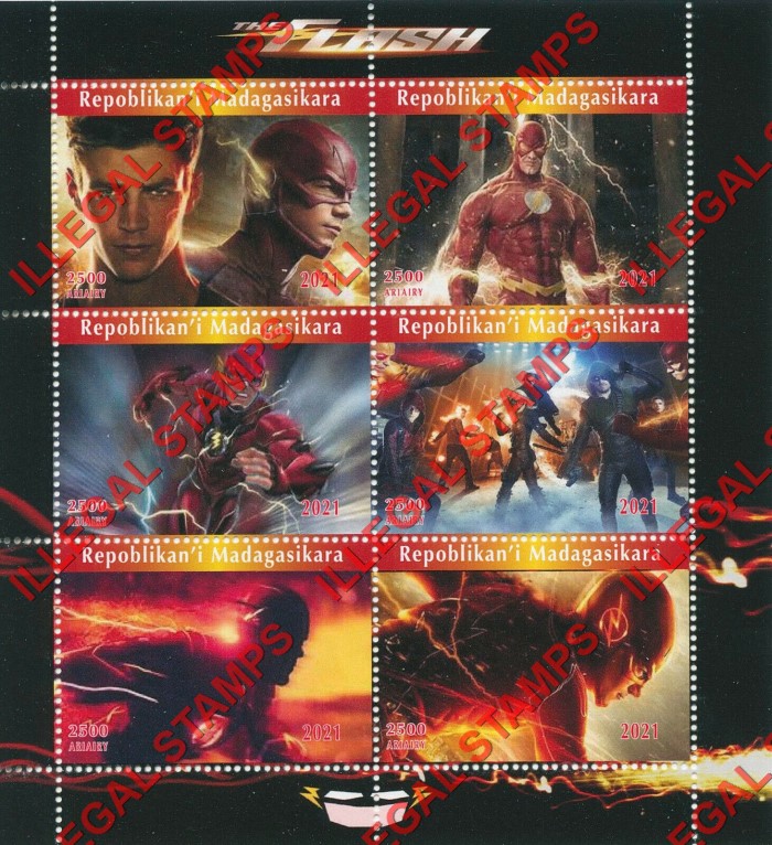 Madagascar 2021 The Flash Marvel Comics Illegal Stamp Souvenir Sheets of 6 Madagascar 2021 The Flash Marvel Comics Illegal Stamp Souvenir Sheets of 6