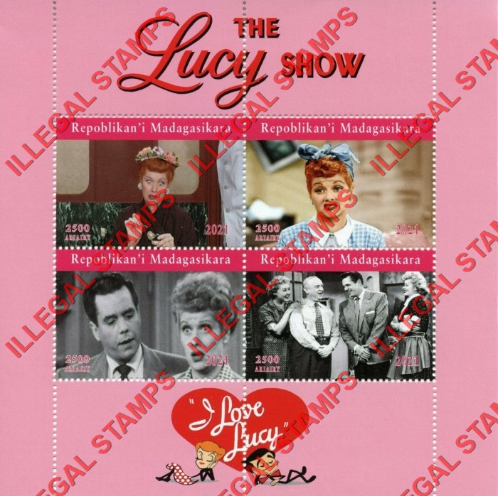 Madagascar 2021 The Lucy Show I Love Lucy Illegal Stamp Souvenir Sheet of 4 Madagascar 2021 The Lucy Show I Love Lucy Illegal Stamp Souvenir Sheet of 4