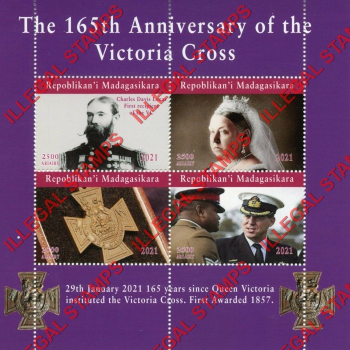 Madagascar 2021 Victoria Cross 165th Anniversary Illegal Stamp Souvenir Sheet of 4 Madagascar 2021 Victoria Cross 165th Anniversary Illegal Stamp Souvenir Sheet of 4