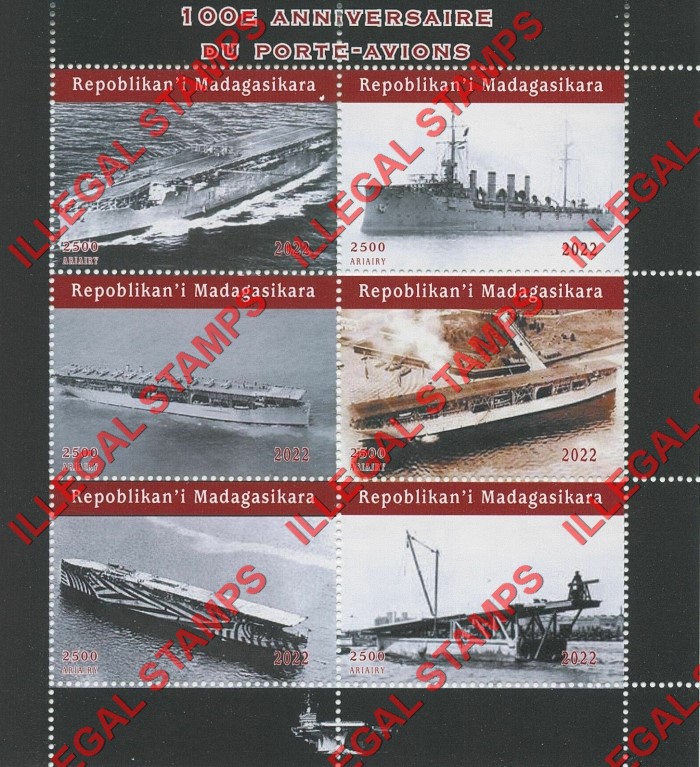 Madagascar 2022 Aircraft Carriers Illegal Stamp Souvenir Sheet of 6 Madagascar 2022 Aircraft Carriers Illegal Stamp Souvenir Sheet of 6
