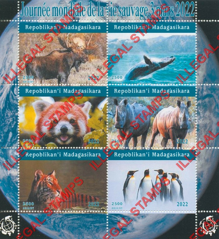 Madagascar 2022 Animals World Wildlife Day Illegal Stamp Souvenir Sheet of 6 (Sheet 1) Madagascar 2022 Animals World Wildlife Day Illegal Stamp Souvenir Sheet of 6 (Sheet 1)
