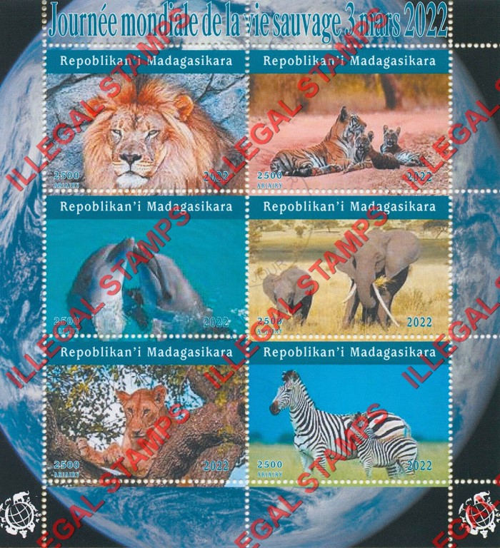 Madagascar 2022 Animals World Wildlife Day Illegal Stamp Souvenir Sheet of 6 (Sheet 2) Madagascar 2022 Animals World Wildlife Day Illegal Stamp Souvenir Sheet of 6 (Sheet 2)