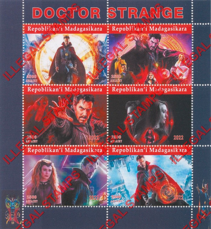 Madagascar 2022 Doctor Strange Illegal Stamp Souvenir Sheet of 6 Madagascar 2022 Doctor Strange Illegal Stamp Souvenir Sheet of 6