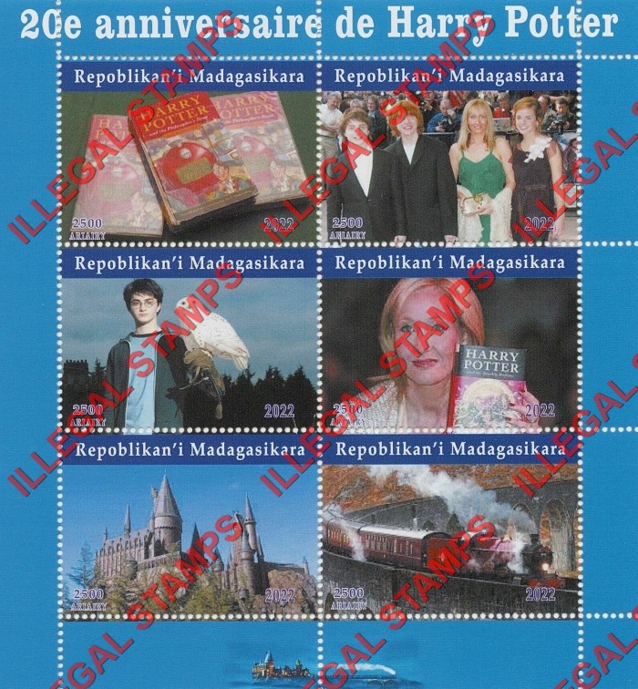 Madagascar 2022 Harry Potter 20th Anniversary Illegal Stamp Souvenir Sheet of 6 Madagascar 2022 Harry Potter 20th Anniversary Illegal Stamp Souvenir Sheet of 6