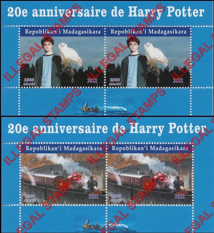 Madagascar 2022 Harry Potter 20th Anniversary Illegal Stamp Souvenir Sheets of 2 Madagascar 2022 Harry Potter 20th Anniversary Illegal Stamp Souvenir Sheets of 2