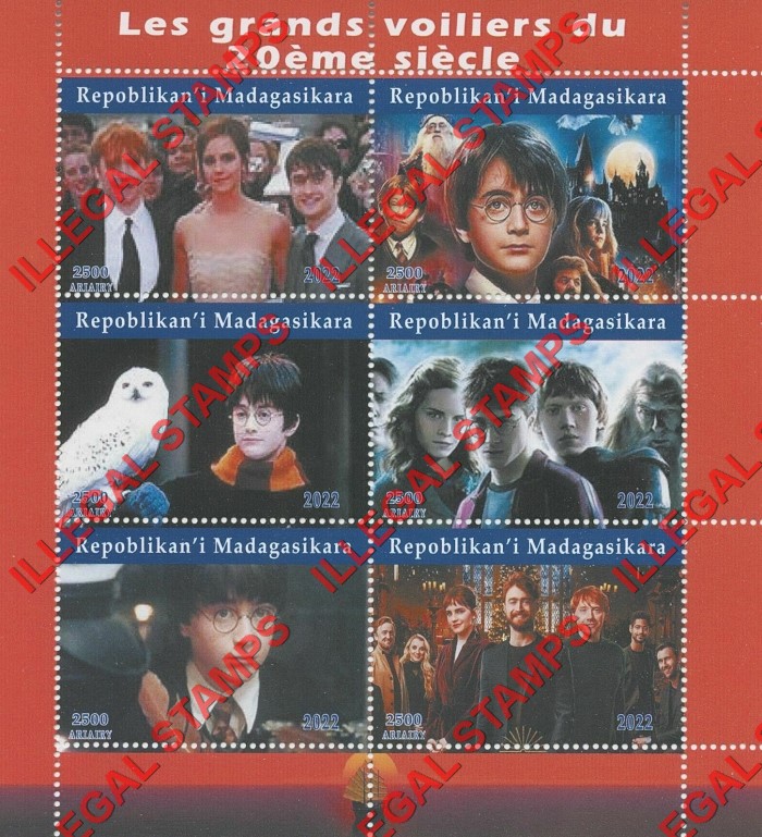 Madagascar 2022 Harry Potter Daniel Radcliffe Illegal Stamp Souvenir Sheet of 6 Madagascar 2022 Harry Potter Daniel Radcliffe Illegal Stamp Souvenir Sheet of 6