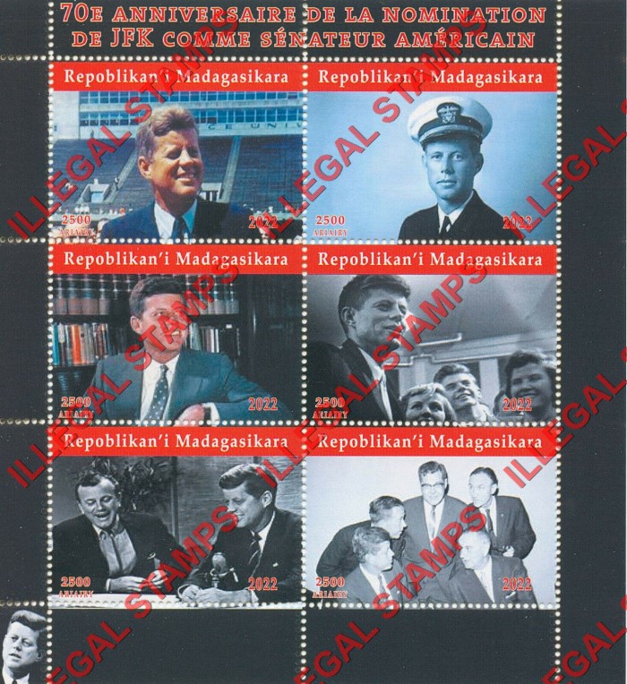 Madagascar 2022 John F. Kennedy Nomination Illegal Stamp Souvenir Sheet of 6 Madagascar 2022 John F. Kennedy Nomination Illegal Stamp Souvenir Sheet of 6