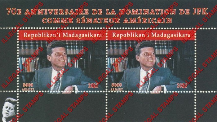 Madagascar 2022 John F. Kennedy Nomination Illegal Stamp Souvenir Sheet of 2 (Sheet 1) Madagascar 2022 John F. Kennedy Nomination Illegal Stamp Souvenir Sheet of 2 (Sheet 1)